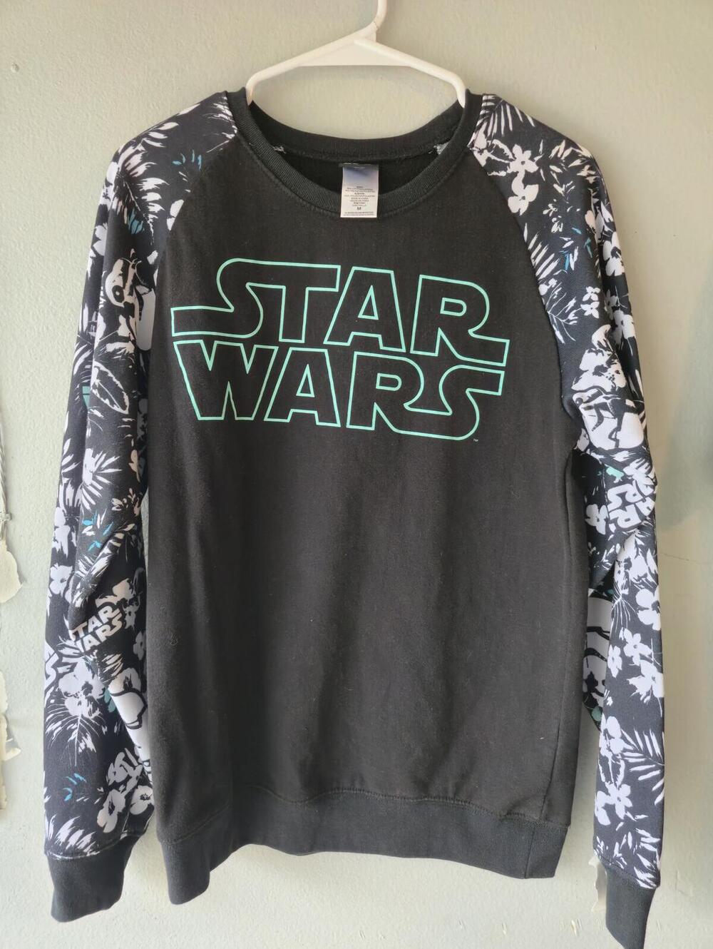 Star Wars Men's Medium Black Crewneck Sweatshirt with Floral Sleeves